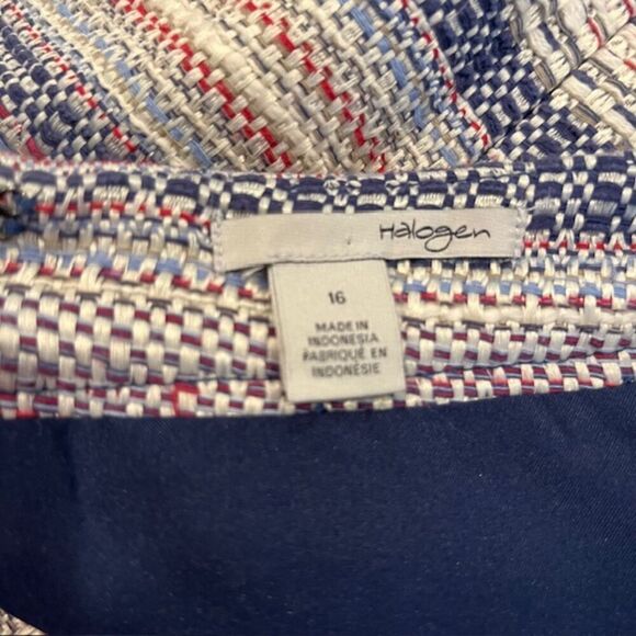 Halogen Tweed Textured Skirt Navy Natural Stripe Lined Back Zip Size 16 - Picture 8 of 10